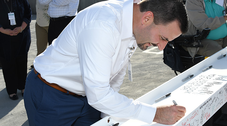 Employees sign the final beam at Sharp Chula Vista's topping out ceremony on Nov. 16, 2017. Employees sign the final beam at Sharp Chula Vista's topping out ceremony on Nov. 16, 2017.