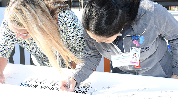 Employees sign the final beam at Sharp Chula Vista's topping out ceremony on Nov. 16, 2017. Employees sign the final beam at Sharp Chula Vista's topping out ceremony on Nov. 16, 2017.