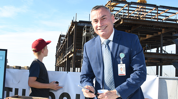 Sharp Chula Vista Medical Center CEO Pablo Velez signs the final beam of the new hospital on Nov. 16, 2017. Sharp Chula Vista Medical Center CEO Pablo Velez signs the final beam of the new hospital on Nov. 16, 2017.