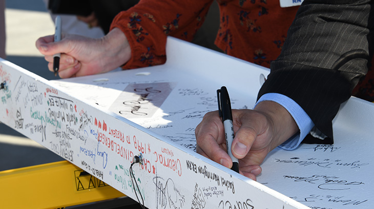 Signing the final beam at Sharp Chula Vista's topping out ceremony on Nov. 16, 2017. Signing the final beam at Sharp Chula Vista's topping out ceremony on Nov. 16, 2017.