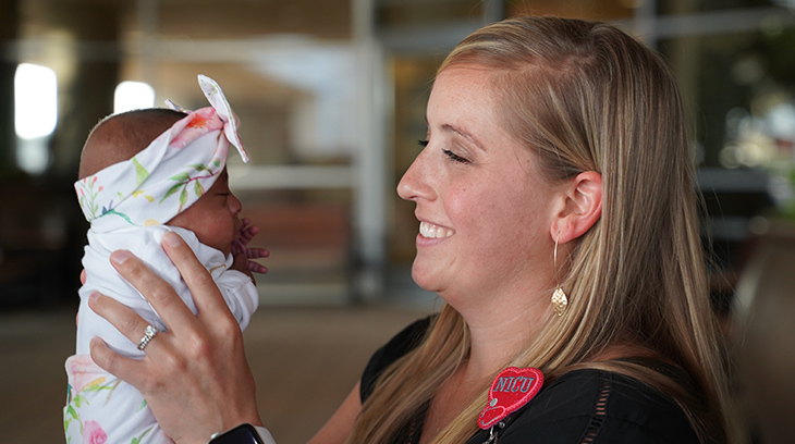 Nurse Devyn Kohl says goodbye as Saybie prepares to go home. Nurse Devyn Kohl says goodbye as Saybie prepares to go home.