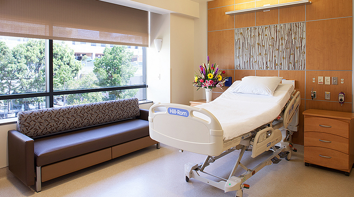Patient room at Sharp Mary Birch Hospital for Women & Newborns