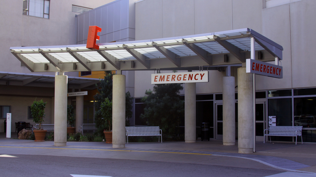 Emergency room entrance at Sharp Memorial Hospital
